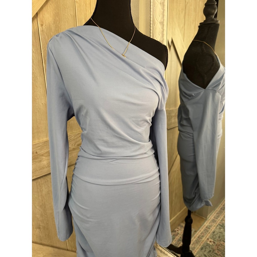 Gorgeous Powder Blue Asymmetric Ruched Dress - Large